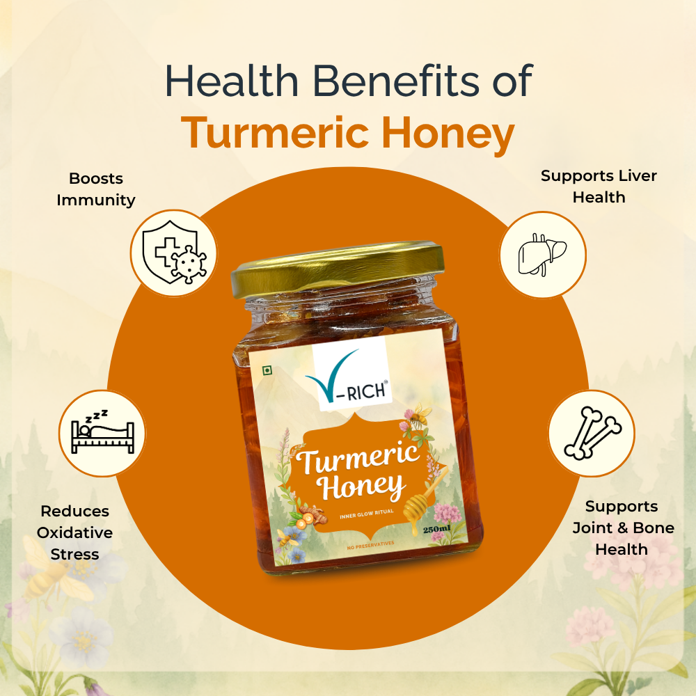 V-RICH Turmeric Honey  | Raw, Unprocessed & Pure Honey with Haldi | Natural Immunity Booster | No Added Sugar, No Preservatives | Rich in Antioxidants | Healthy Sugar Alternative