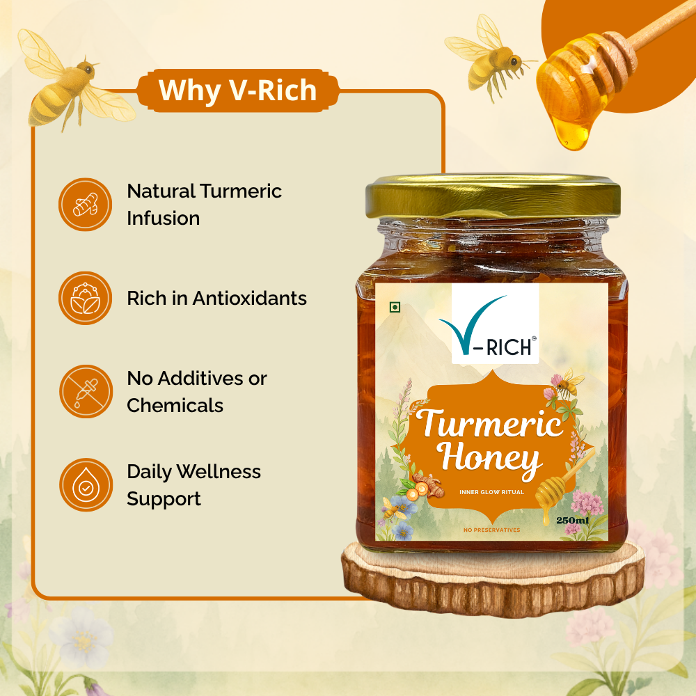 V-RICH Turmeric Honey  | Raw, Unprocessed & Pure Honey with Haldi | Natural Immunity Booster | No Added Sugar, No Preservatives | Rich in Antioxidants | Healthy Sugar Alternative