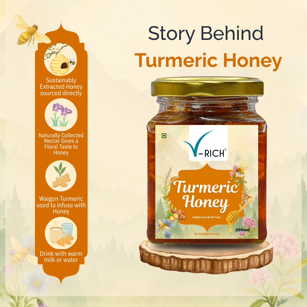 V-RICH Turmeric Honey  | Raw, Unprocessed & Pure Honey with Haldi | Natural Immunity Booster | No Added Sugar, No Preservatives | Rich in Antioxidants | Healthy Sugar Alternative